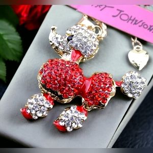 Gold-plated red and white crystal poodle pendant necklace BOGO